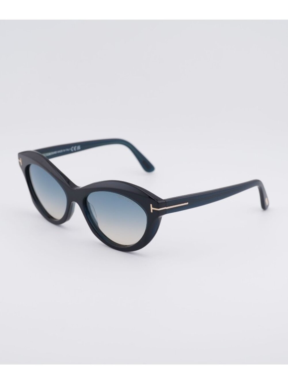 Tom Ford Toni FT1111 92P Sunglasses Shiny Blue Cat Eye Frame, Green Lenses